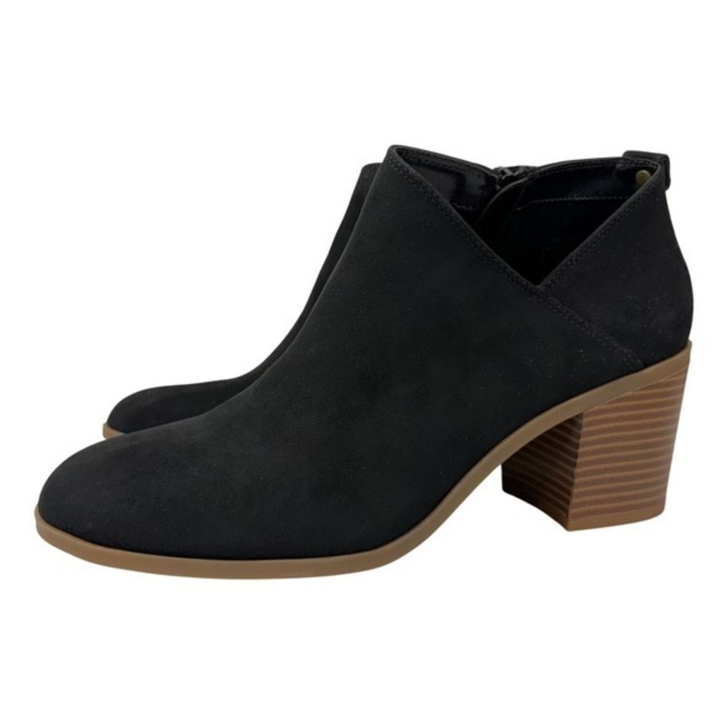 Style &‎ Co Felaa Asymmetrical Booties Womens 9.5M Black Faux Suede Block  Heel